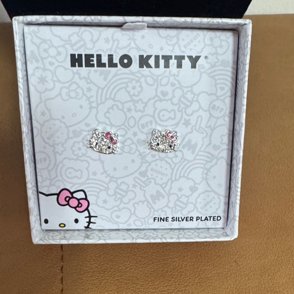Hello Kitty Silver Plated Stud Earrings with Pink Bow